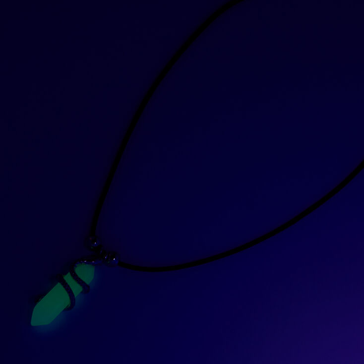 White Glow in the Dark Mystical Gem with Snake Pendant Black Cord Necklace,