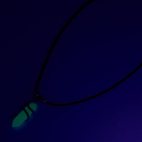 White Glow In The Dark Mystical Gem with Snake Pendant Black Cord Necklace,