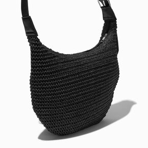 Black Crochet Slouchy Shoulder Bag,