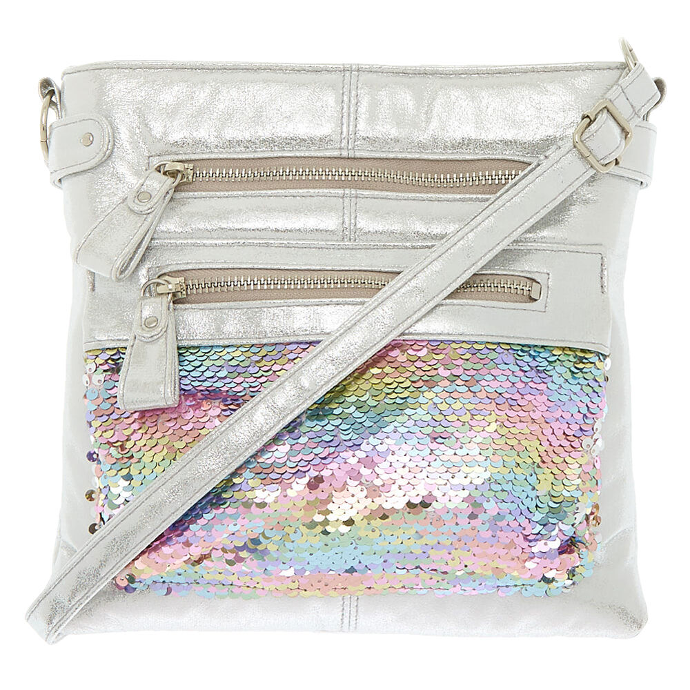 silver metallic crossbody bag