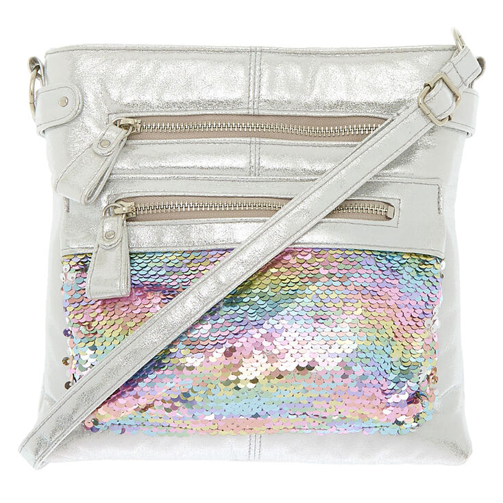 Reversible Sequin Metallic Crossbody Bag - Silver,