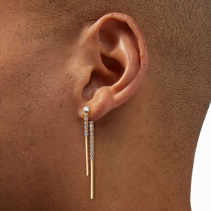 Gold-tone Cubic Zirconia Stick Front &amp; Back Drop Earrings,