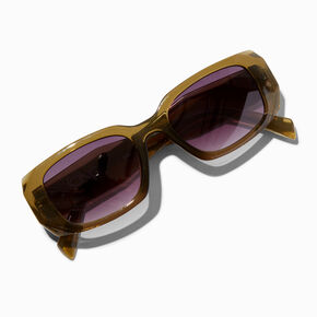 Translucent Dark Olive Chunky Frame Sunglasses,