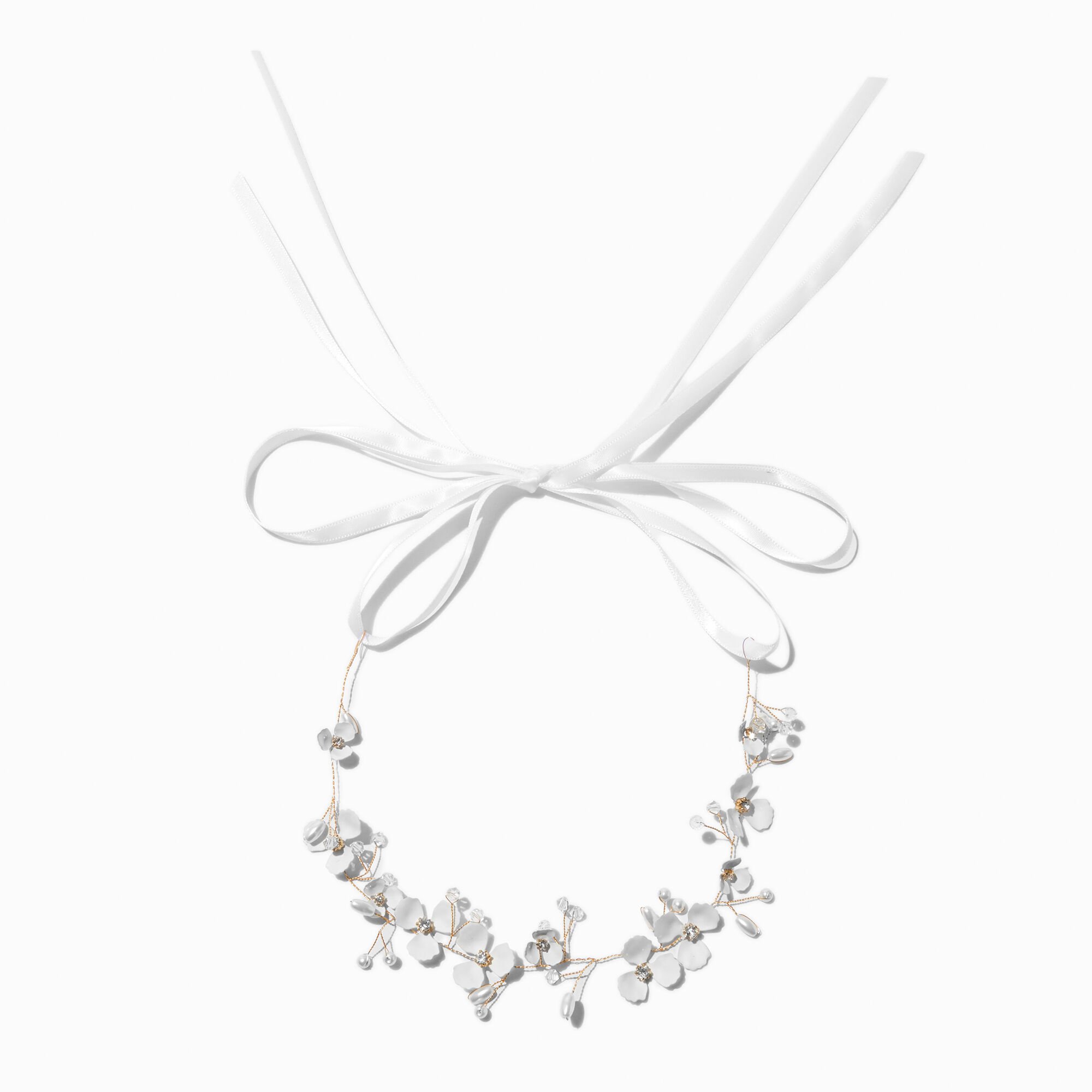 Serre-tête fleurs et perles d’imitation strass couleur doré rose,