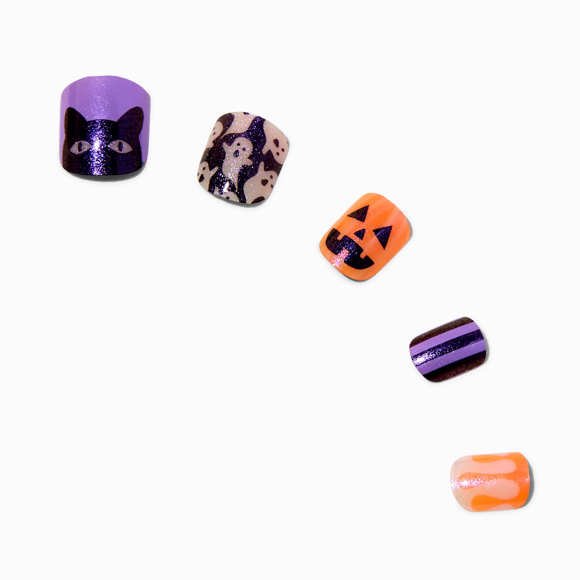 Glow in the Dark Halloween Icons Square Press On Faux Nail Set - 24 Pack,
