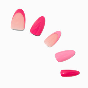Monochrome Pink French Long Almond Vegan Faux Nail Set - 24 Pack,