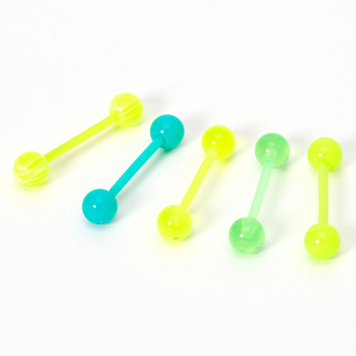 Bright Neon 14G Barbell Tongue Rings - 5 Pack,