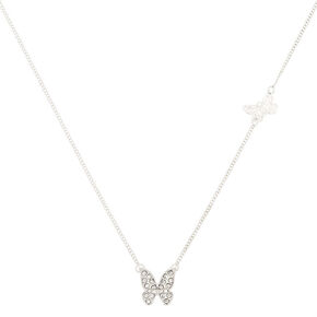 Silver Double Butterfly Pendant Necklace,