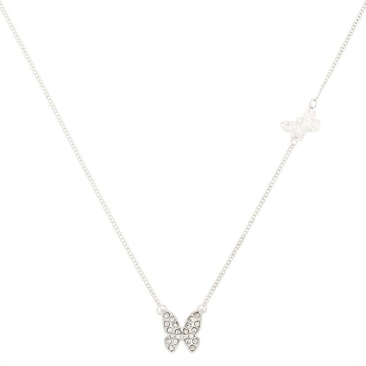 Silver Double Butterfly Pendant Necklace,