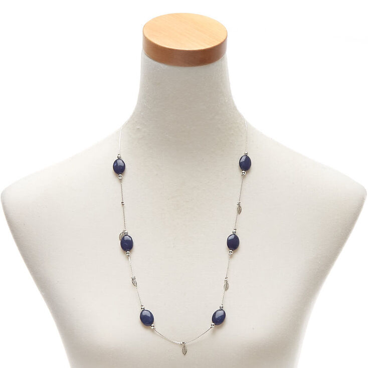 Silver Stone Long Necklace - Blue,