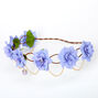 Bandeau vigne avec fleurs artificielles et cha&icirc;ne couleur dor&eacute;e - Bleu poudr&eacute;,