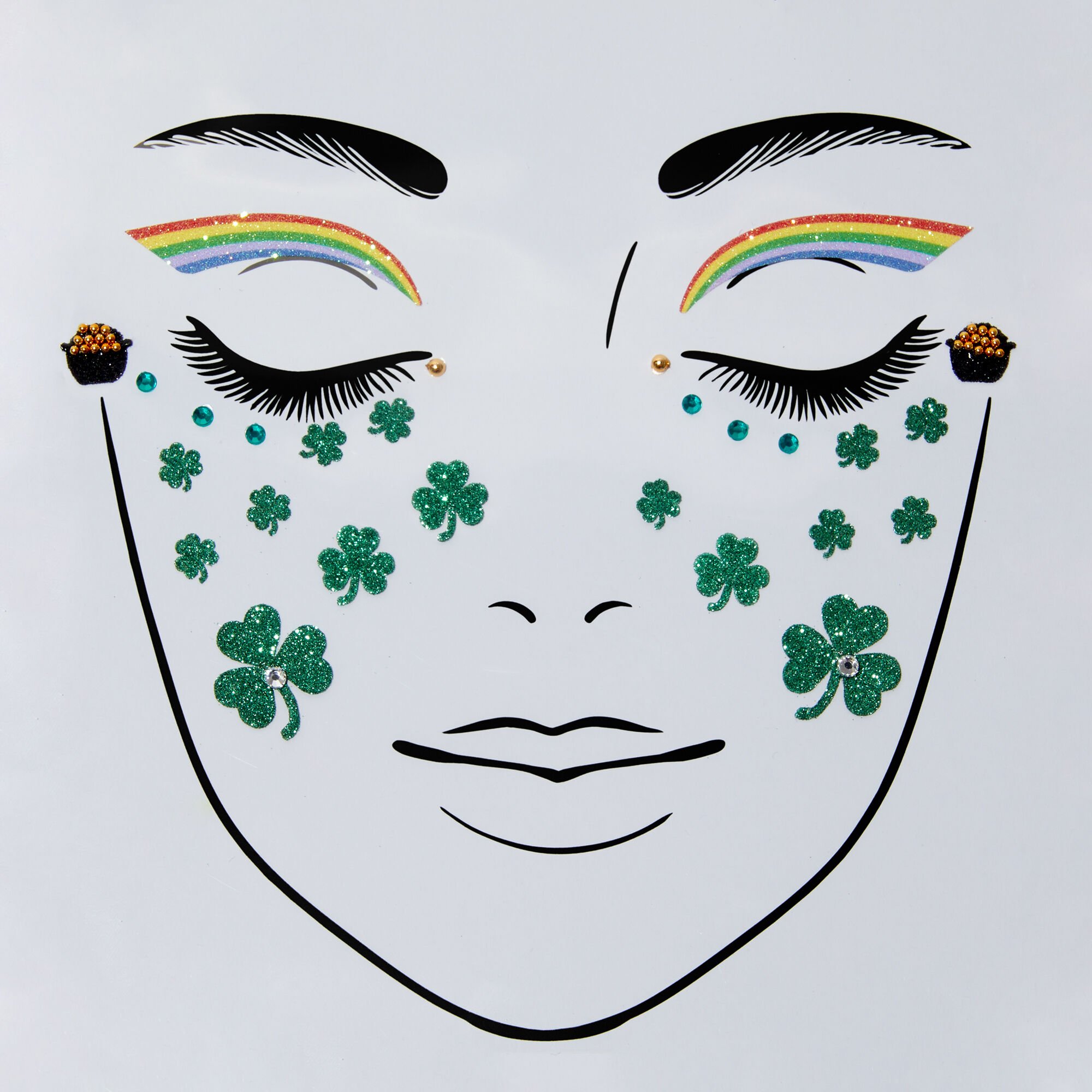 Rainbow, Pot of Gold, & Shamrock Face Stickers,