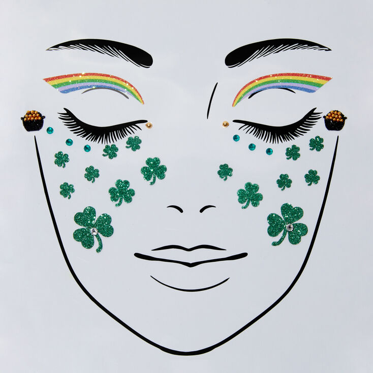 Rainbow, Pot of Gold, &amp; Shamrock Face Stickers,