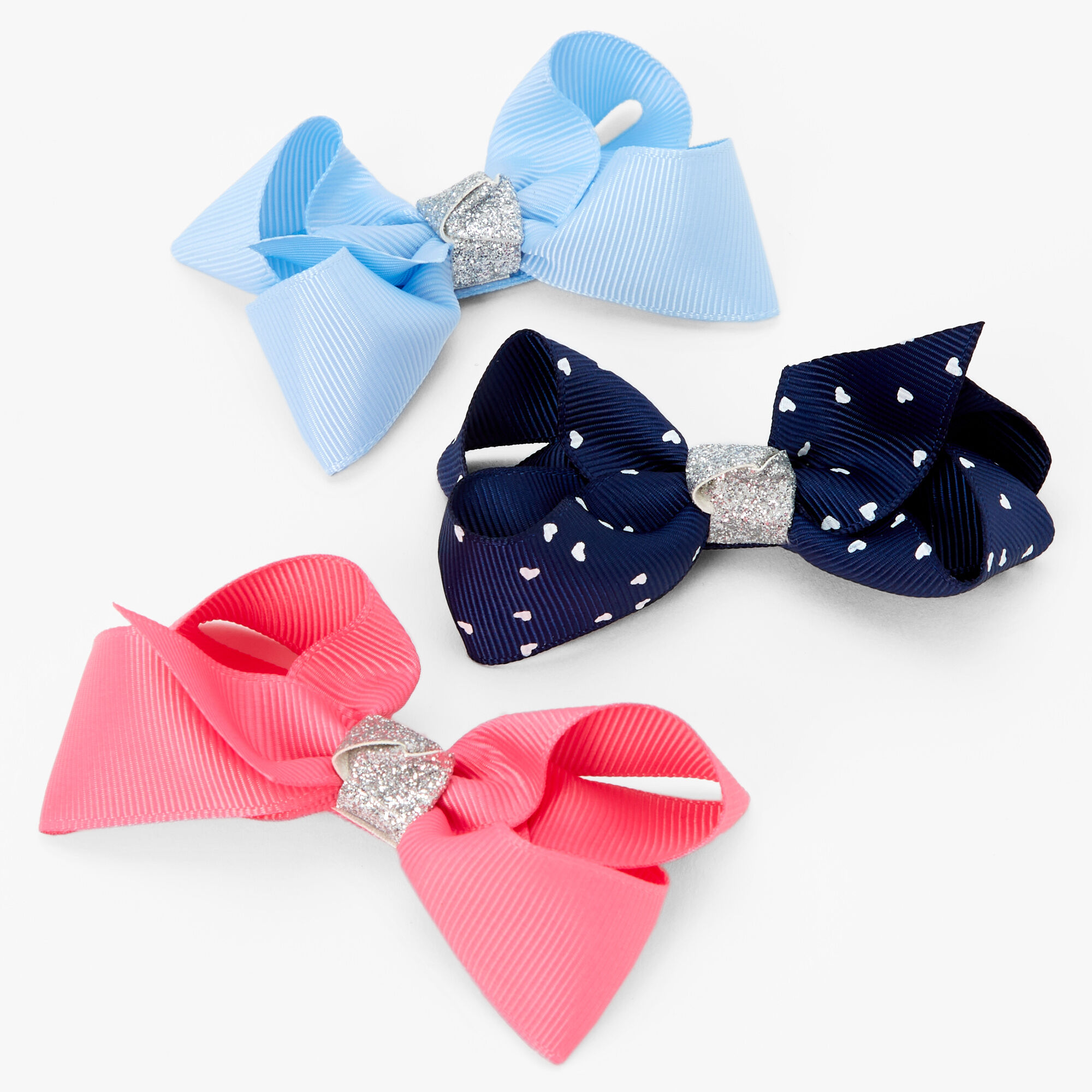 View Claires Club Loopy Bow Hair Clips 3 Pack Blue information