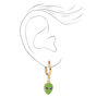 Green Alien 1&quot; Gold Hoop Drop Earrings,