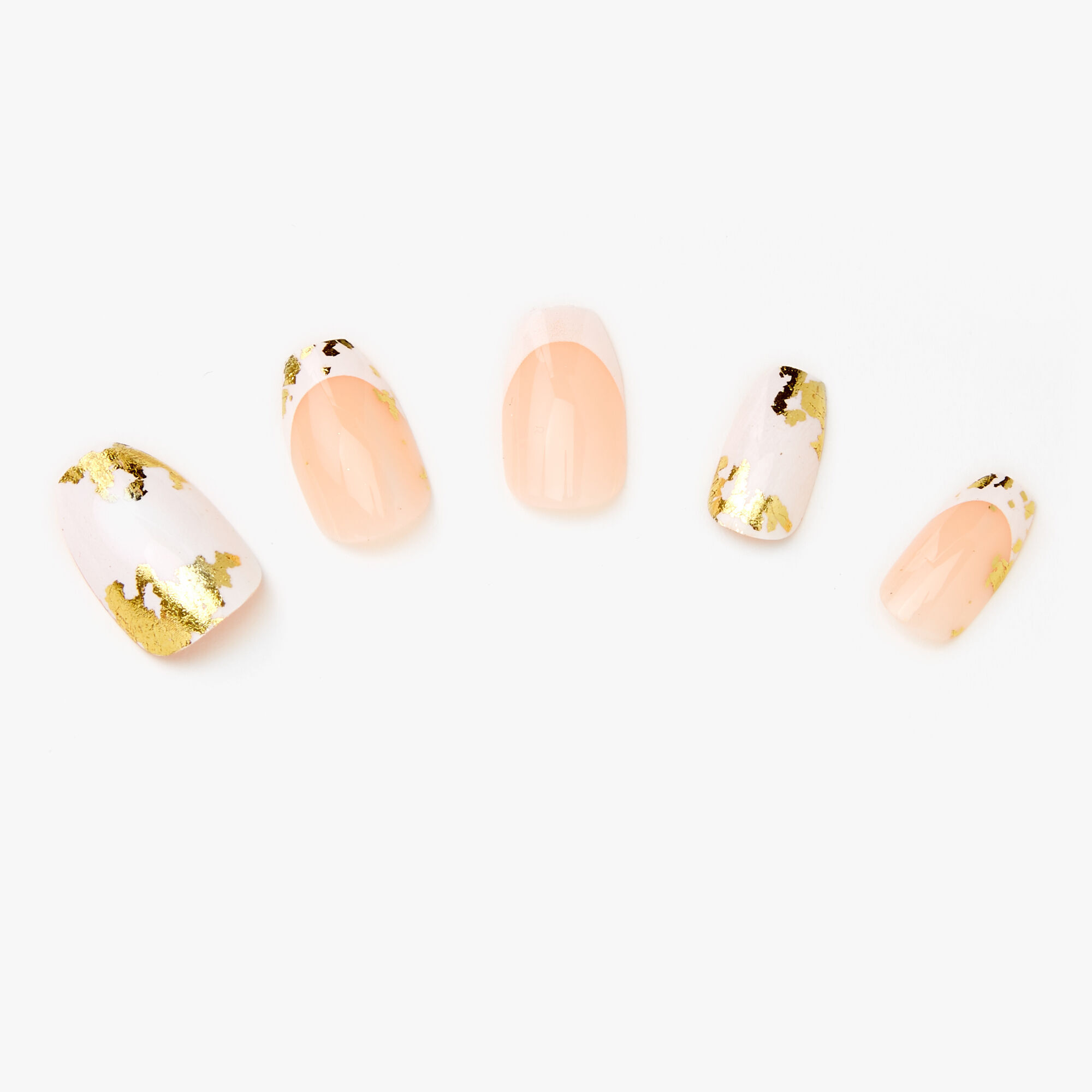 Lot de faux ongles ballerine métallisés couleur dorée effet marbré blancs - Lot de 24,