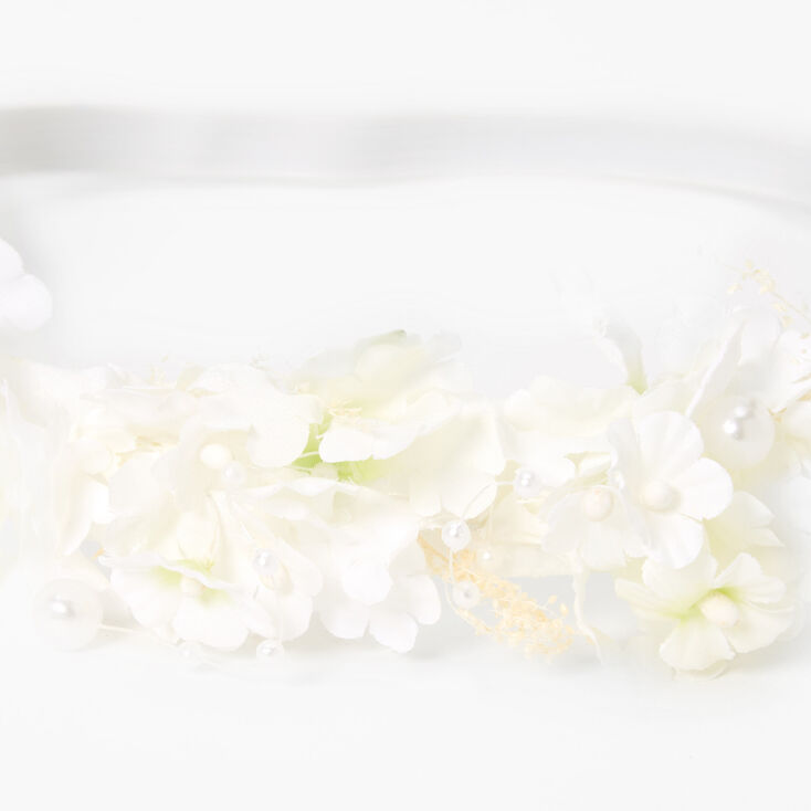 Couronne de fleurs et perles d&rsquo;imitation blanches,