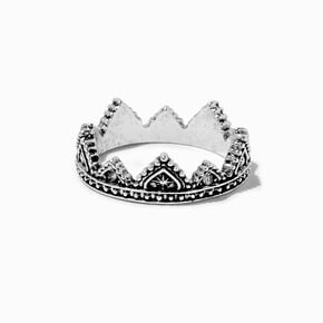 Burnished Silver-tone Crown Ring ,