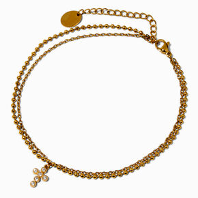 Gold-tone Crystal Cross Stainless Steel Multi-Strand Chain Anklet ,
