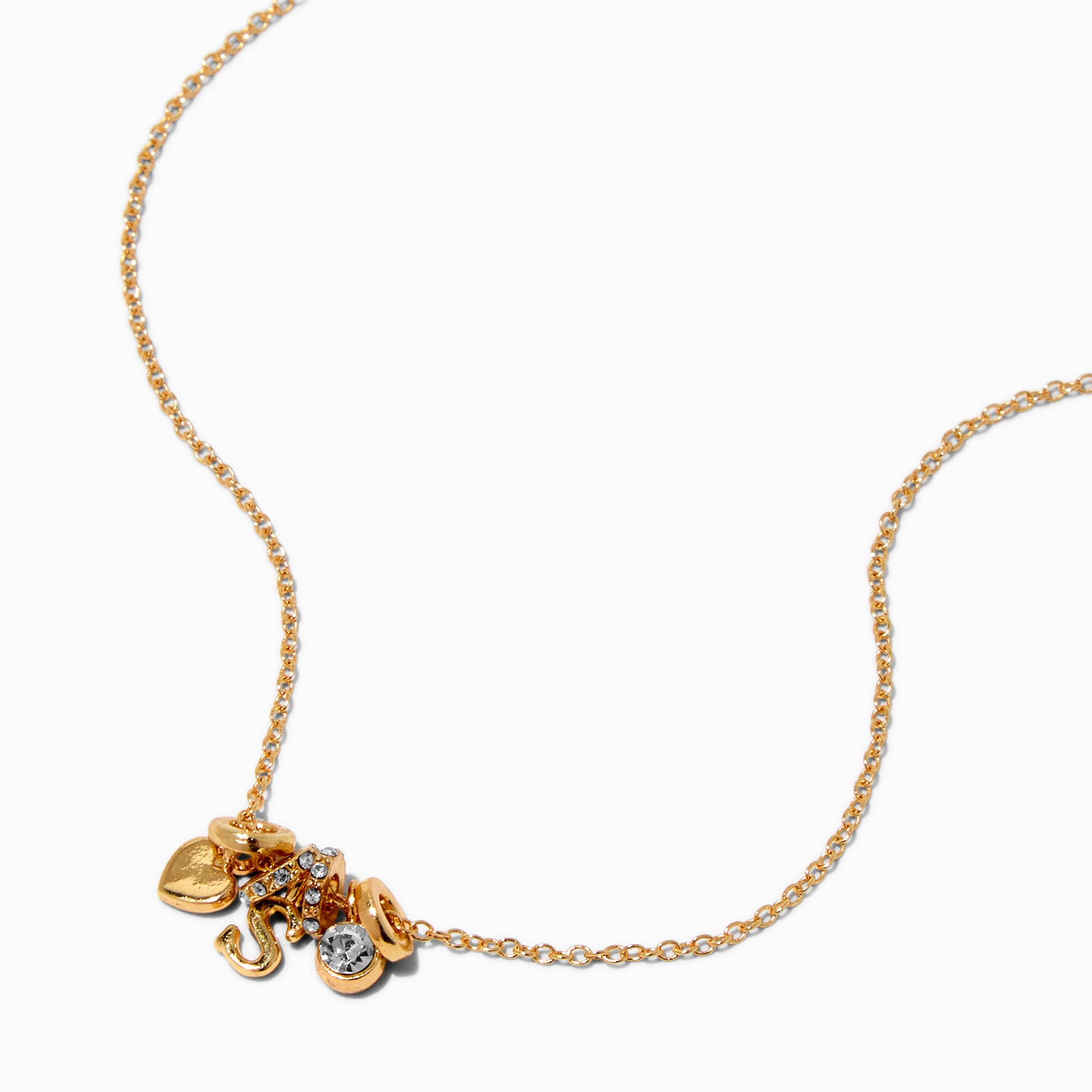 Gold-tone Initial Charm Pendant Necklace - S,