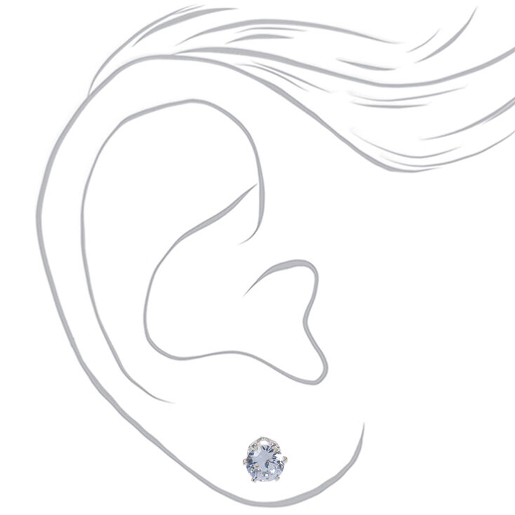 Silver-tone Cubic Zirconia 5mm, 6mm, &amp; 7mm Round Stud Earrings - 3 Pack ,