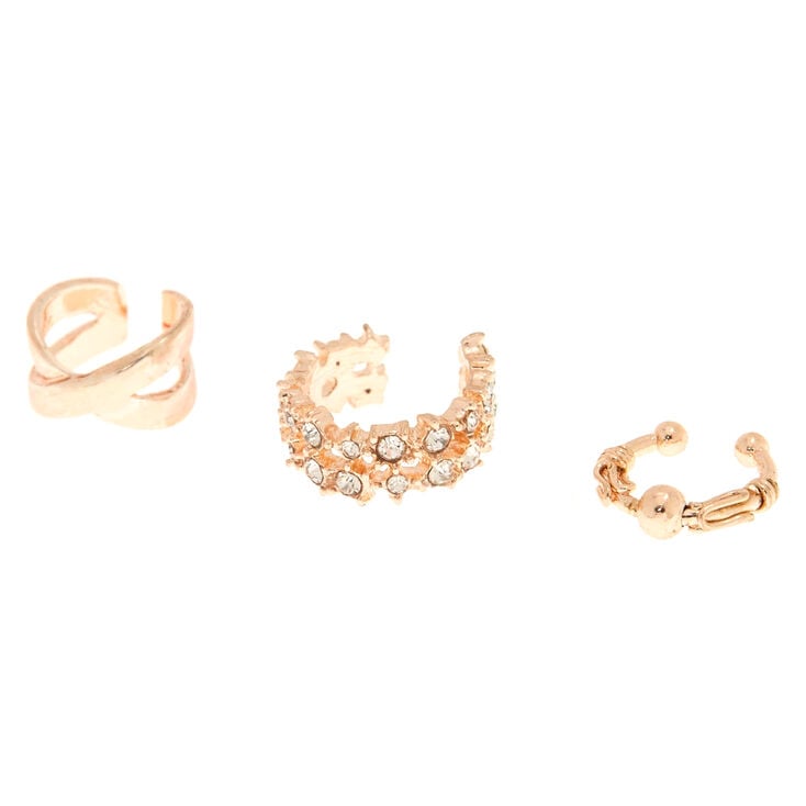 Rose Gold Embellished Twist Ear Cuffs - 3 Pack,