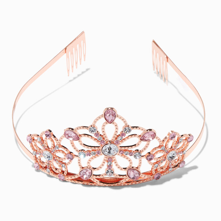 Claire&#39;s Club Pink Clear Rhinestone Rose Gold Tiara,