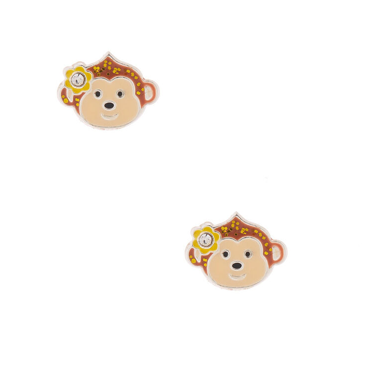 Claire's Clous d'oreille singe à paillettes couleur argenté