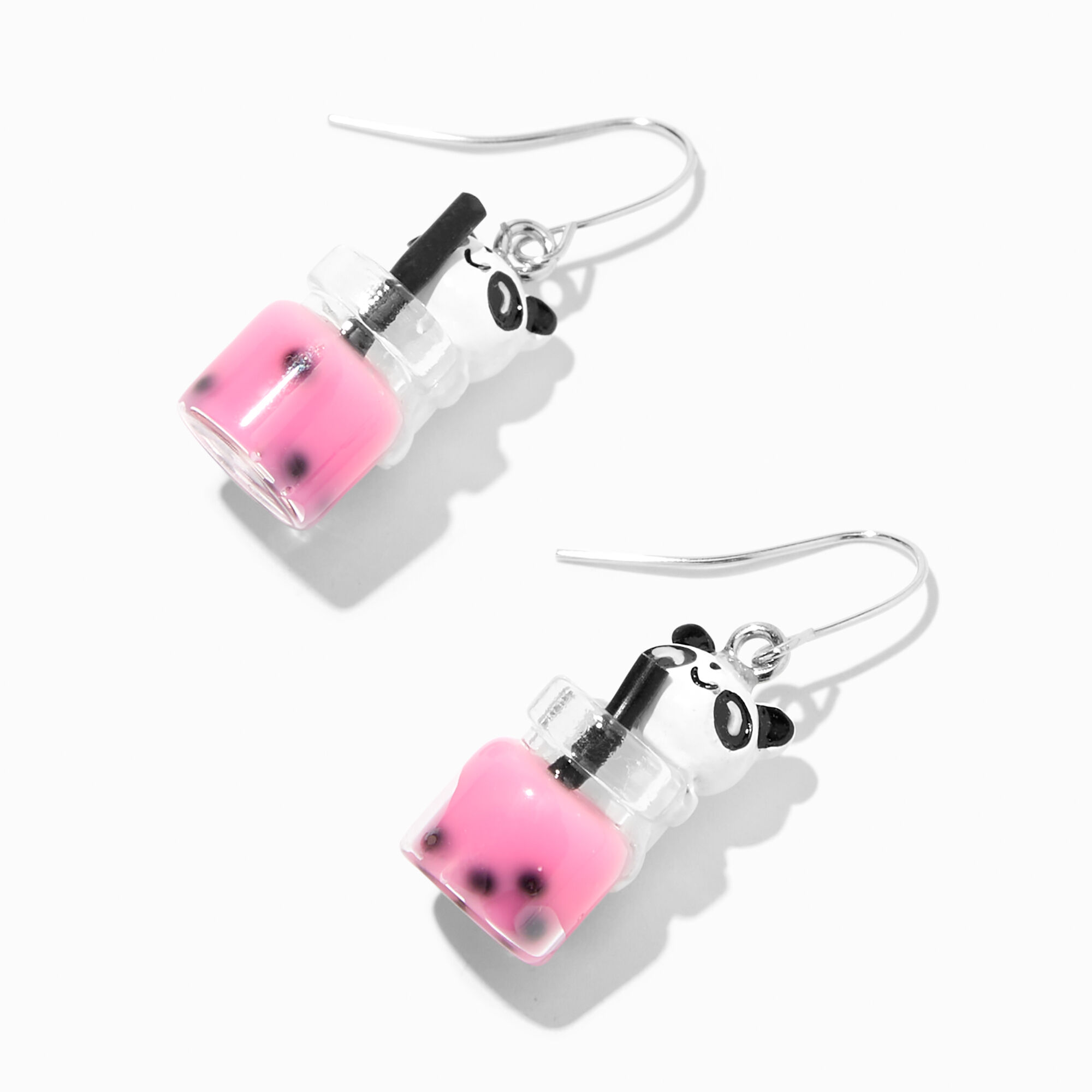 View Claires Boba Tea Panda 15 Drop Earrings Pink information