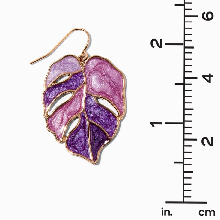 Purple Monstera Leaf 1.5&quot; Drop Earrings,