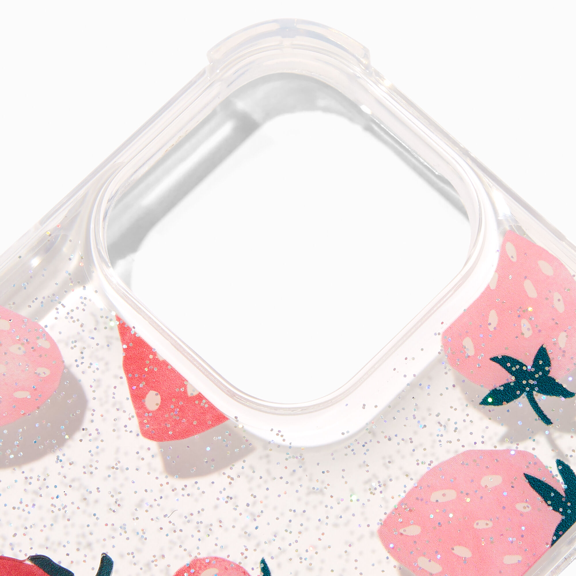 Strawberry Glitter Ring Holder Protective Phone Case - Fits iPhone® 14 Pro Max,