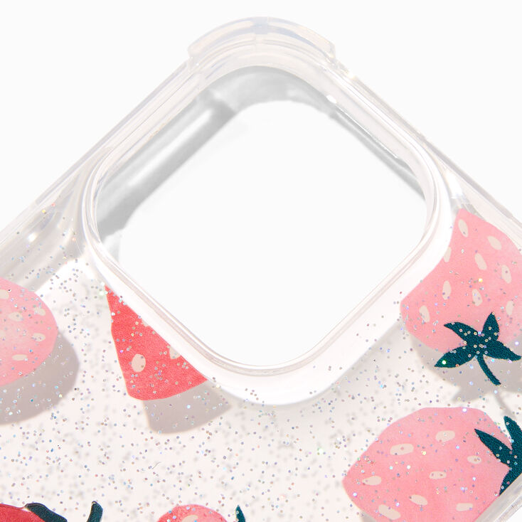 Strawberry Glitter Ring Holder Protective Phone Case - Fits iPhone&reg; 14 Pro Max,