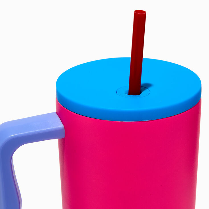Pink Colourblock Stainless Steel Handled Tumbler,