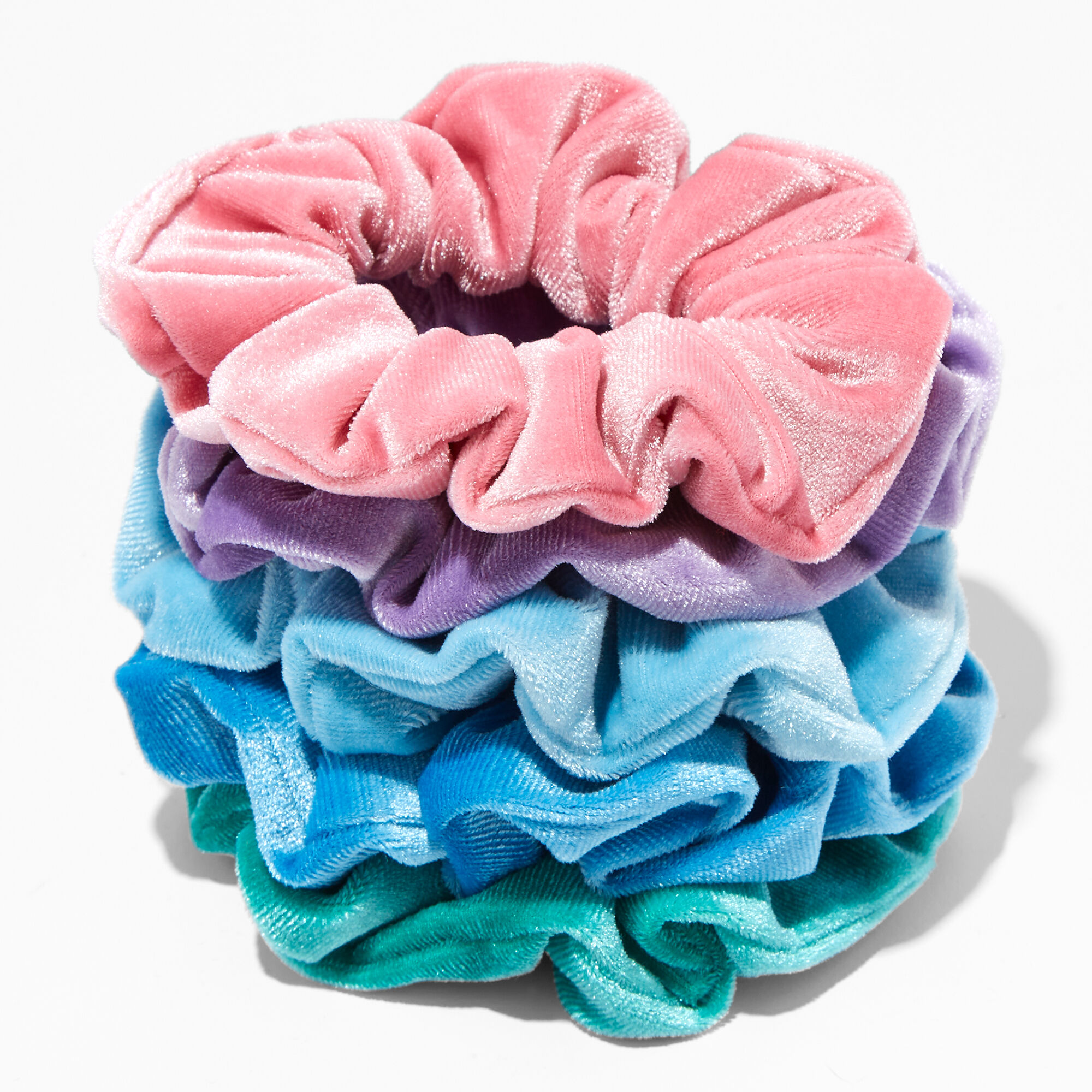 View Claires Mixed Velvet Hair Scrunchies 5 Pack Blue information