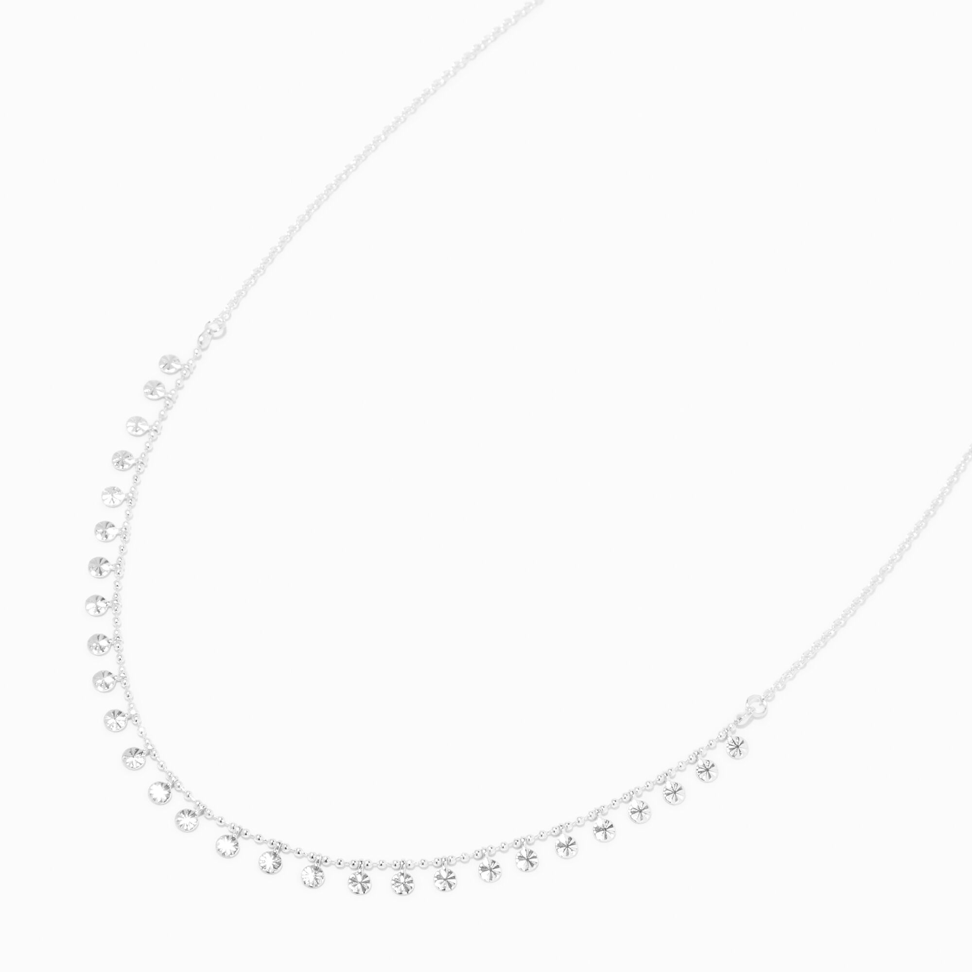 View Claires Tone Crystal Confetti Disc Necklace Silver information