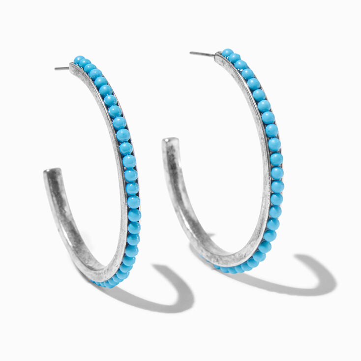 Cr&eacute;oles perl&eacute;es en turquoise d&#39;imitation cowgirl,