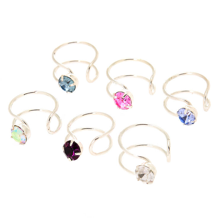 Silver Crystal Ear Cuffs - 6 Pack,