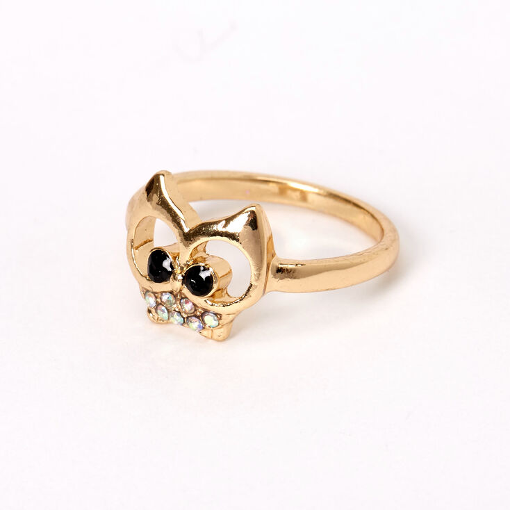 Bague chouette avec pierre iris&eacute;e couleur dor&eacute;e,