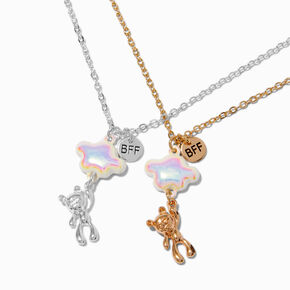 Best Friends Mixed Metal Iridescent Cloud Teddy Bear Pendant Necklaces - 2 Pack,