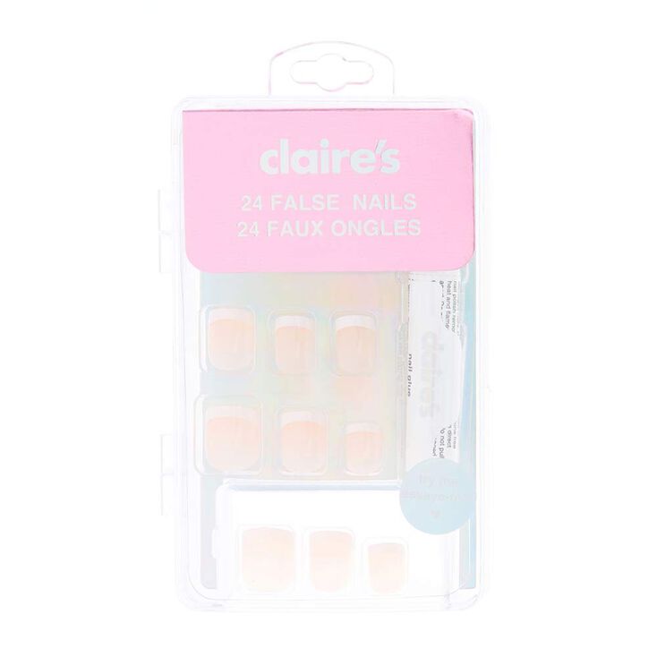 Lot de 24 faux ongles manucure de style fran&ccedil;ais &agrave; bout rose,