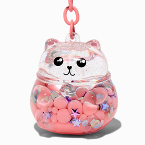Pink Bear Water-Filled Glitter Keychain,
