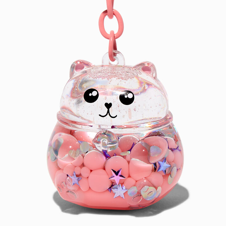 Porte-cl&eacute;s &agrave; paillettes rempli d&rsquo;eau ours rose,