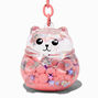 Porte-cl&eacute;s &agrave; paillettes rempli d&rsquo;eau ours rose,