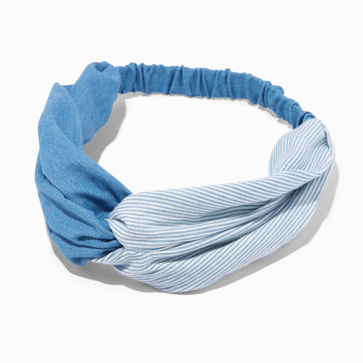 Two Tone Blue Denim Twisted Headwrap,