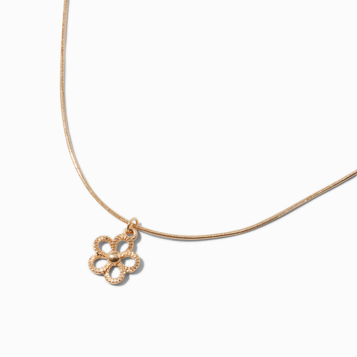 Gold-tone Textured Flower Pendant Necklace ,