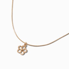 Textured Flower Gold-tone Pendant Necklace ,