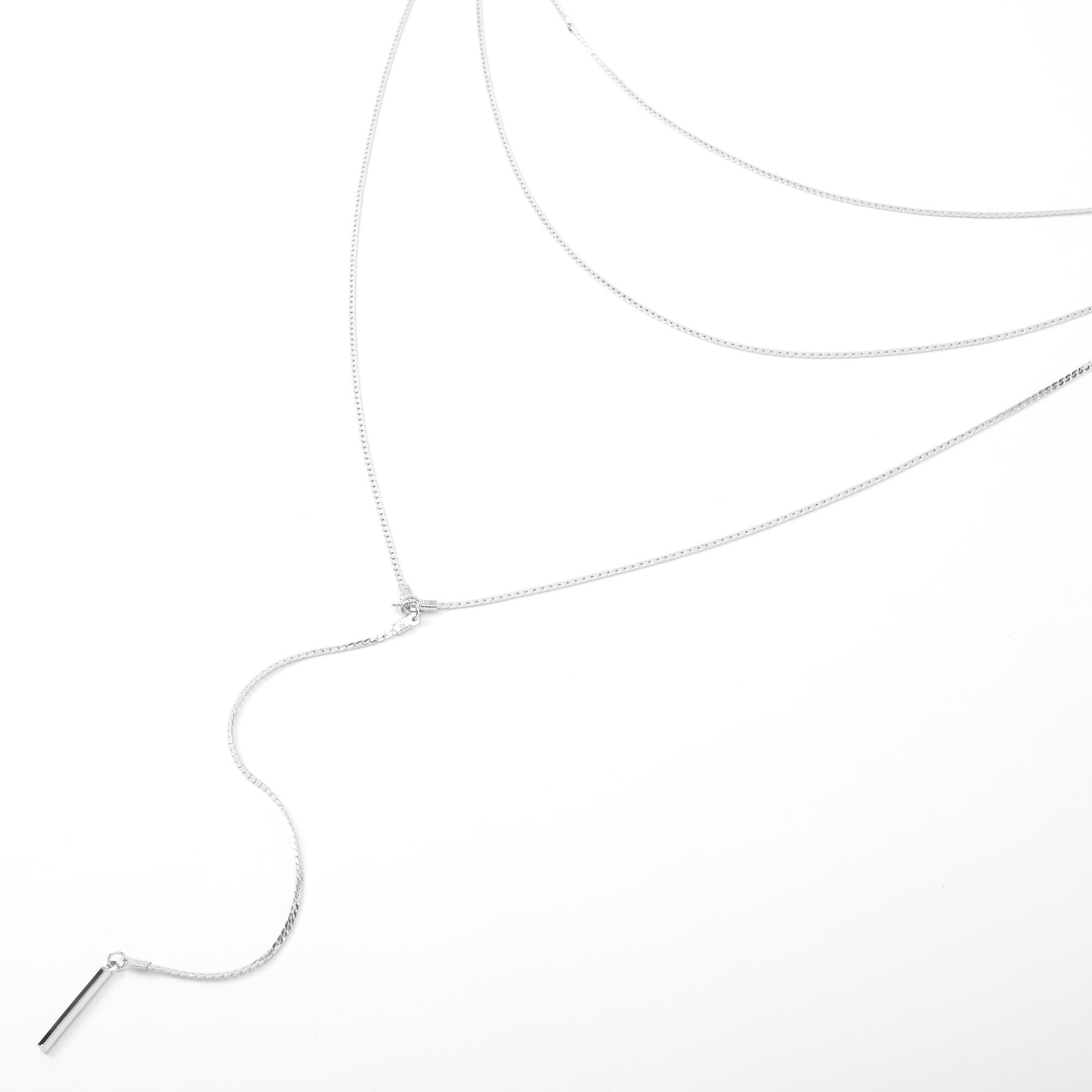 Silver Sleek Bar Pendant Multi Strand Necklace,
