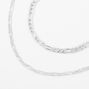 Silver Chunky Figaro Chain Link Necklace Set - 2 Pack,