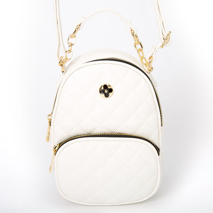 Faux Leather Quilted Mini Backpack Crossbody Bag - White,