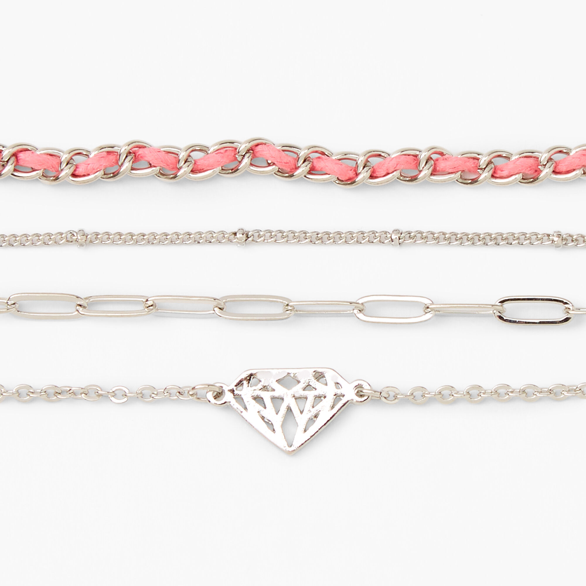 Silver Rhinestone Beaded Chain Bracelets - 4 Pack,